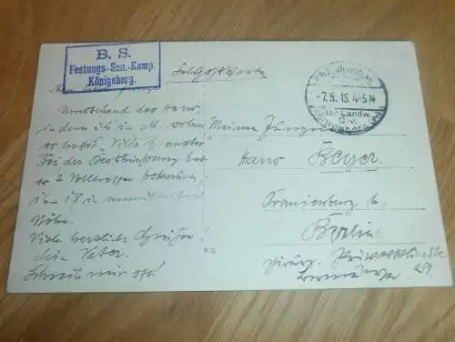 AK  - Königsberg i. Pr. , 1915 , Festung - Stempel Ansichtskarte , Postkarte !!