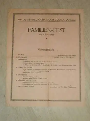 katholischer Jugendverein " Maria Immaculata " , 1925 , München , Programmheft , Theater , Familienfest , Kirche !!!