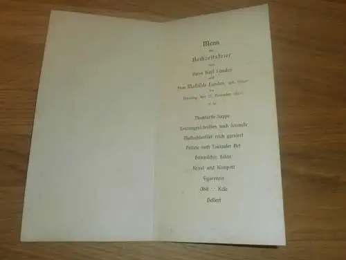 Hotel Wolff , München , 22.11.1910 , Menükarte , Speisekarte , Hochzeit , Karl und Mathilde Landes , geb. Geiger !!!