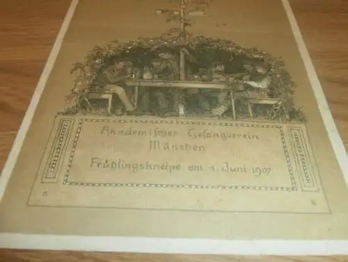 Studentika , München 1.06.1907 , akademischer Gesangverein , Kneipe , Konzert , Programm , 27,5 x 15 cm , AGV !!