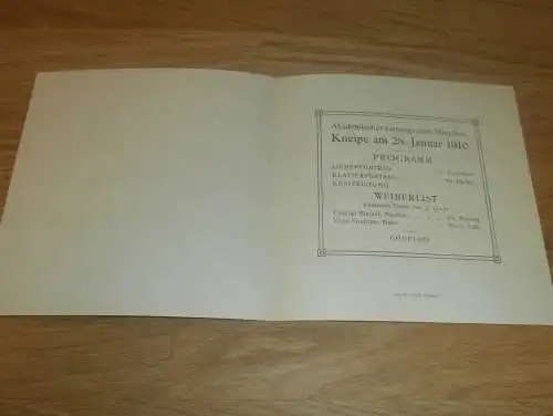 Studentika , München 28.01.1910 , akademischer Gesangverein , Kneipe , Weiberlist , Programm , 15 x 15 cm , AGV !!