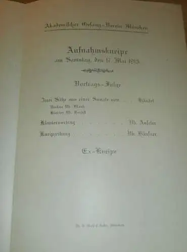Studentika , München 17.05.1913 , akademischer Gesangverein , Kneipe , Sonate , Programm , 26,5 x 17,5 cm , AGV !!!