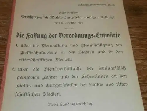 Volks- und Bürgerschulen in Mecklenburg , 1907 , alte Akte , Schule , Schulwesen , Sternberg , 9 Seiten !!!
