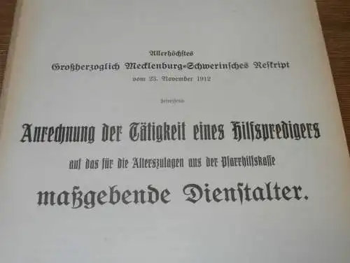 Pfarrhilfskasse für Hilfsprediger in Mecklenburg , 1912 , alte Akte , Kirche , Pfarrer , Prediger , 7 Seiten !!!