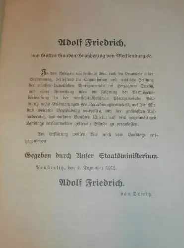 Pfarrgemeinde Neustrelitz i. Mecklenburg-Strelitz , 1912 , alte Akte , Kirche , Pfarrer , 12 Seiten !!!