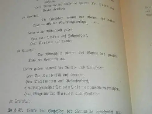 Versammlung von Ritterschaft und Adel ,1912 in Malchin , Landes-Protokoll , von Bülow  , von Bassewitz, Mecklenburg !