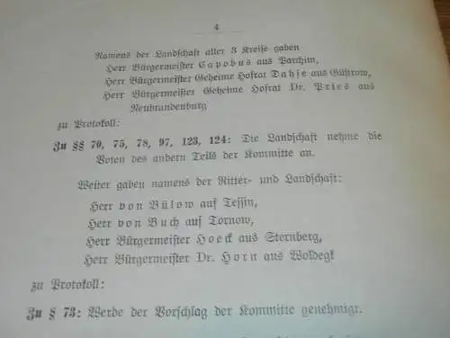 Versammlung von Ritterschaft und Adel ,1912 in Malchin , Landes-Protokoll , von Bülow  , von Bassewitz, Mecklenburg !