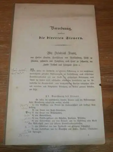 Steuern in Mecklenburg , 1885 , alte Akte , Pferde , Ziegen , Schafe Vieh Viehsteuer Finanzamt , Gesetze , 4 Seiten !!!