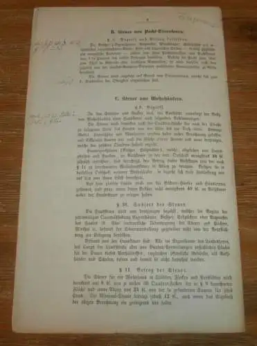 Steuern in Mecklenburg , 1885 , alte Akte , Pferde , Ziegen , Schafe Vieh Viehsteuer Finanzamt , Gesetze , 4 Seiten !!!