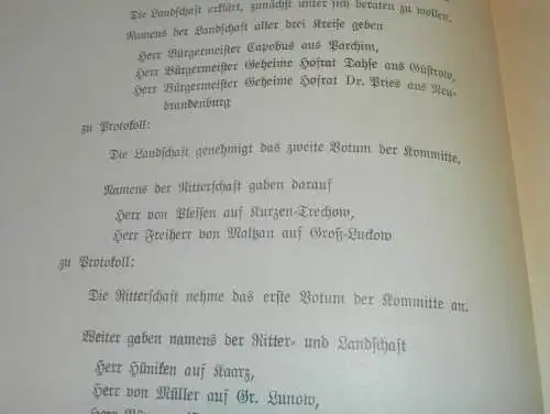 Versammlung  von Ritterschaft und Adel ,1912 in Malchin , Landes-Protokoll , von Maltzan , von Plessen , Mecklenburg  !
