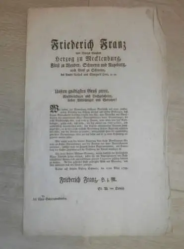 Gelder für Kirchen und Stiftungen , 1795 , alte Akte Mecklenburg , von Dewitz , Friedrich Franz !!