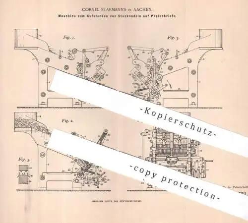original Patent - Cornel Starmanns , Aachen | 1900 | Aufstecken von Stecknadeln auf Papierbriefe | Nadel Nadeln , Papier