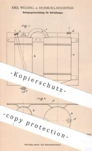 original Patent - Emil Welsing , Duisburg Hochfeld | 1902 | Reinigungsvorrichtung für Bierleitung | Bierfass Zapfanlage