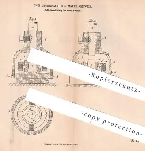original Patent - Emil Offenbacher , Markt - Redwitz | 1901 | Schleifvorrichtung für ebene Flächen | Schleifen !