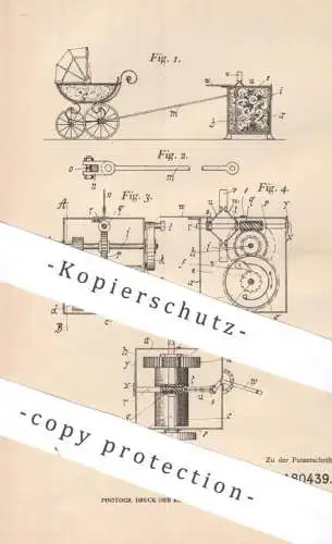 original Patent - Martin Weber , Homberg / Kassel | 1906 | Kinderwagen mit Uhrwerk zum Bewegen | Babywagen - Antrieb