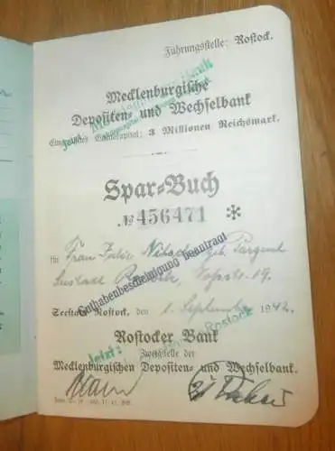 altes Sparbuch Rostock , 1942 - 1946 , Julia Nitsche geb. Pargent in Rostock i. Mecklenburg , Sparkasse !!