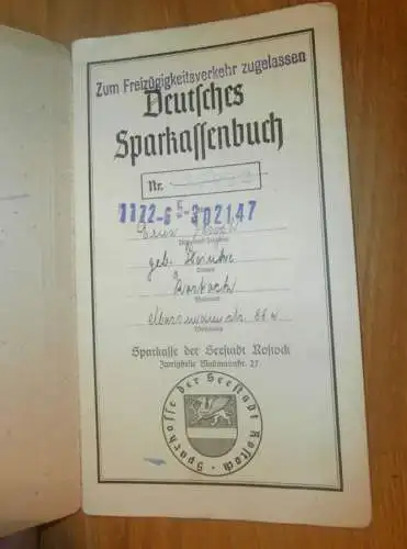 altes Sparbuch Rostock , 1942 - 1979 , Erna Joseph geb. Heintze in Rostock i. Mecklenburg , Sparkasse , Bank !!