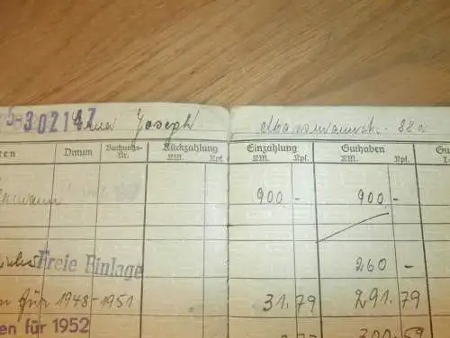 altes Sparbuch Rostock , 1942 - 1979 , Erna Joseph geb. Heintze in Rostock i. Mecklenburg , Sparkasse , Bank !!