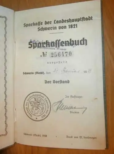 altes Sparbuch Schwerin , 1939 - 1942 , Hedwig Drenckhahn geb. Cornehl in Wismar i. Mecklenburg , Sparkasse , Bank !!