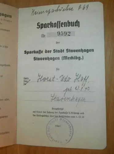 altes Sparbuch Stavenhagen , 1944 - 1945 , Horst Udo Hoff in Stavenhagen i. Mecklenburg , Sparkasse , Bank !!
