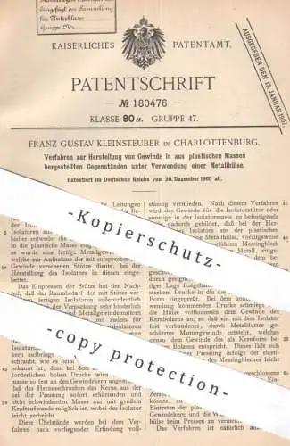 original Patent - Franz Gustav Kleinsteuber , Berlin Charlottenburg | 1905 | Gewinde für Isolatoren o. Plastiken | Hülse
