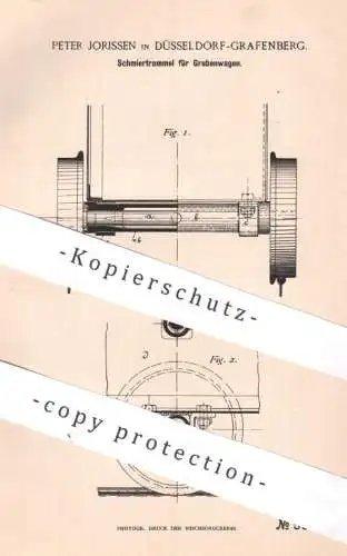 original Patent - Peter Jorissen , Düsseldorf / Grafenberg | 1890 | Schmiertrommel für Grubenwagen | Öl Fett | Eisenbahn