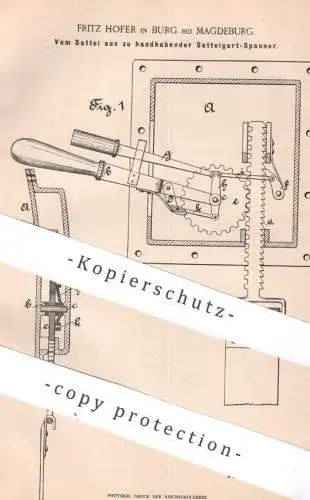 original Patent - Fritz Hofer , Burg / Magdeburg | 1890 | Sattelgurt Spanner | Sattel , Pferd , Pferdesport , Sattlerei