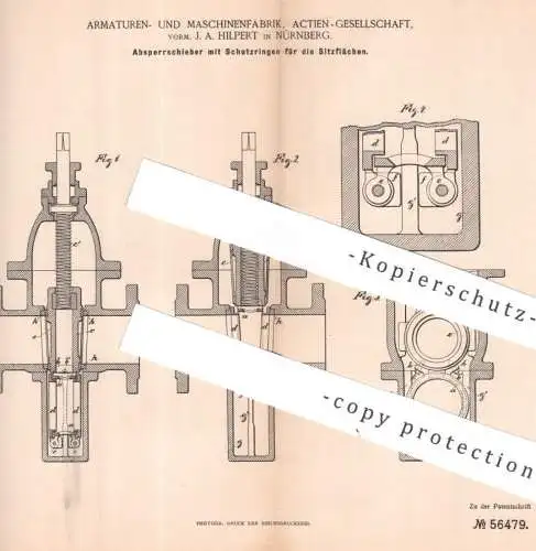 original Patent - Armaturen- u. Maschinenfabrik AG , vorm. J. A. Hilpert , Nürnberg | 1890 | Absperrschieber | Ventil