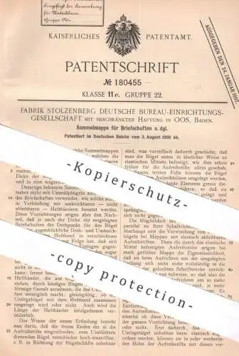 original Patent - Fabrik Stolzenberg Deutsche Bureau Einrichtungs GmbH , Oos / Baden | 1905 | Sammelmappe | Mappe Ordner