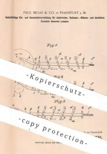 original Patent - Paul Begas & Co. Frankfurt / Main | 1900 | Schalter für elektr. Lampen , Reklame | Bühnen Beleuchtung
