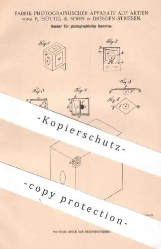original Patent - Fabrik Photographischer Apparate auf Aktien / R. Hüttig & Sohn , Dresden / Striesen | Kamera - Sucher