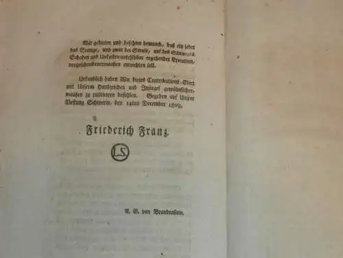 original Dokument - Friedrich Franz - Edict Mecklenburg , 1809 , Landes-Contribution , Hufensteuer , Kloster !!