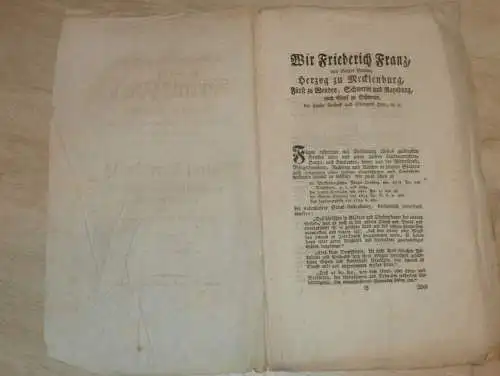 original Dokument - Friedrich Franz - Patent-Verordnung Mecklenburg , 1800 , Dienstboten , Polizei , Stargard , Rostock