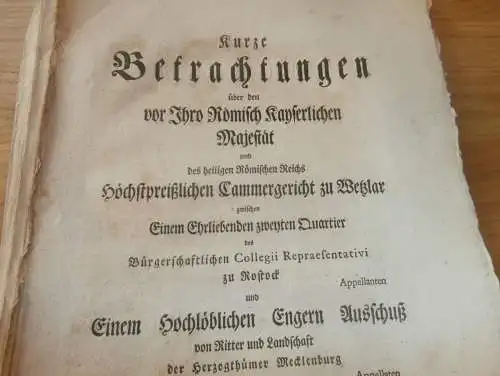 alte Akte , Rostock - Wetzlar , 1781 , Ritter und Landschaft Mecklenburg , Rechtsstreit , 43 Seiten , extrem rar !!!