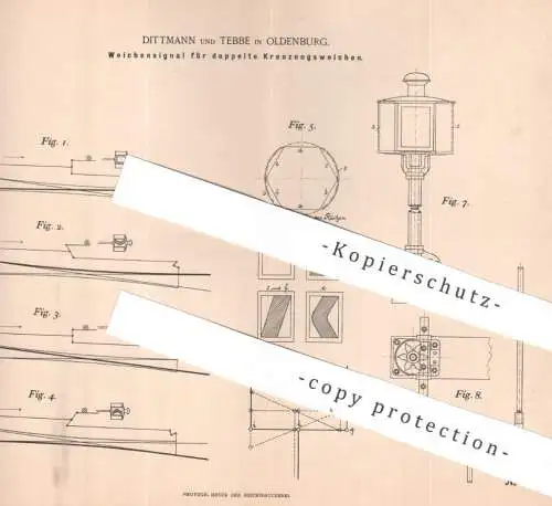 original Patent - Dittmann und Tebbe , Oldenburg | 1896 | Weichensignal für doppelte Kreuzungsweichen | Weiche Eisenbahn