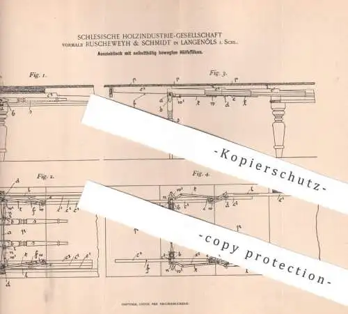 original Patent - Schlesische Holzindustrie Ges. vorm. Ruscheweyh & Schmidt , Langenöls Schlesien | 1895 | Ausziehtisch