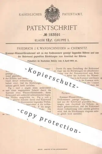 original Patent - Friedrich J. K. Wandschneider , Chemnitz | 1906 | Kammer Wasserröhrenkessel | Wasserkessel Dampfkessel