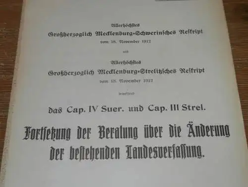Änderung der Verfassung in Mecklenburg , 1912 , alte Akte , Landtag , Ritterschaft , Schwerin , 5 Seiten !!!