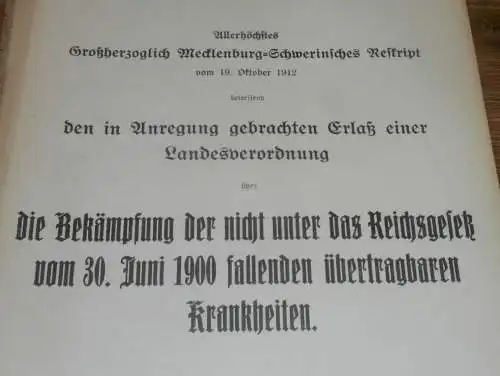 Bekämpfung von Krankheiten in Mecklenburg , 1912 , alte Akte , Kutscher Voß in Rehna , Diphterie , 6 Seiten !!!