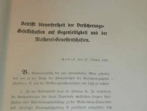 Einkommensteuer in Mecklenburg , 1913 , alte Akte , Molkerei Rostock , Versicherung Grevesmühlen , 46 Seiten !!