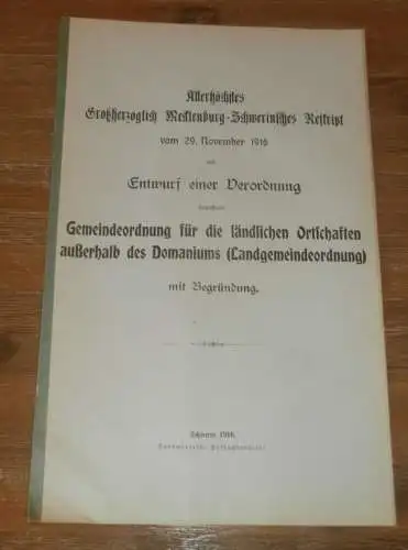 Gemeindeordnung in Mecklenburg , 1916 , alte Akte , Zarnekow b . Wismar , Gutsbesitzer , Orte , 22 Seiten !!