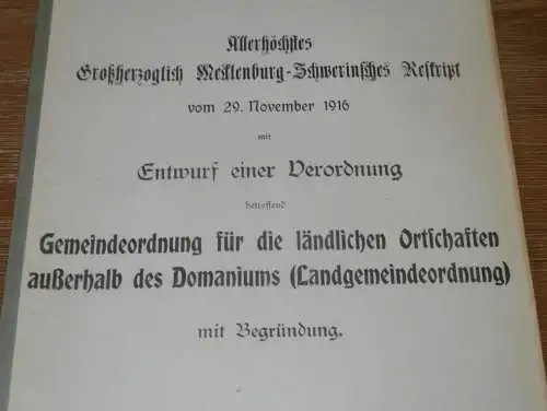 Gemeindeordnung in Mecklenburg , 1916 , alte Akte , Zarnekow b . Wismar , Gutsbesitzer , Orte , 22 Seiten !!