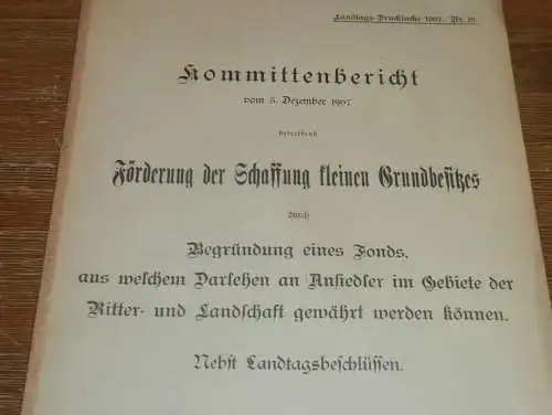 Schaffung von Grundbesitz i. Mecklenburg , 1907 , Siedler , Ritter- und Landschaft , Sternberg , 9 Seiten !!!