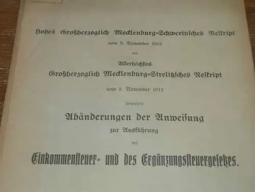 Steuern in Mecklenburg , 1912 , alte Akte , Landrat , Neustrelitz , Schwerin , 11 Seiten !!!
