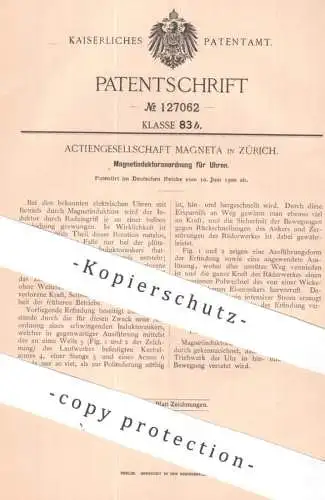 original Patent - AG Magneta , Zürich , Schweiz | 1900 | Magnetinduktoranordnung für Uhren | Uhr , Uhrwerk , Magnet