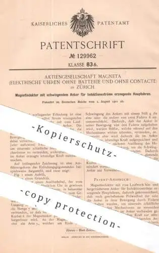 original Patent - AG Magneta / Elektrische Uhren ohne Batterie & Contacte , Zürich Schweiz | 1901 | Magnetinduktor Uhr