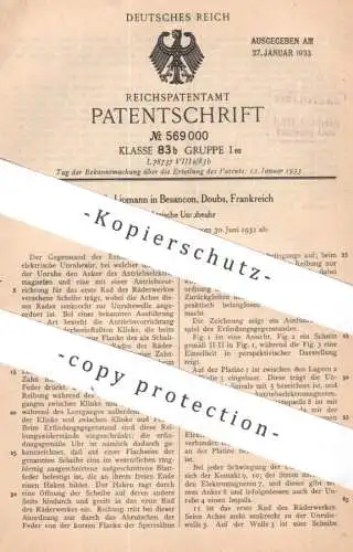original Patent - Camille Lipmann , Besancon , Doubs , Frankreich | 1931 | Elektrische Unruheuhr | Uhr , Uhren , Uhrwerk