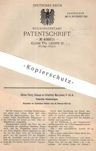 original Patent - Oliver Perry Gibson , Crisfield , Maryland , USA | 1923 | Federnde Kinderwippe | Wippe , Schaukel !