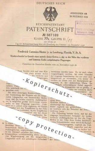 original Patent - Frederick Cummins Hester , Leesburg , Florida , USA | 1930 | Kinderschaukel | Flugzeug - Schaukel !