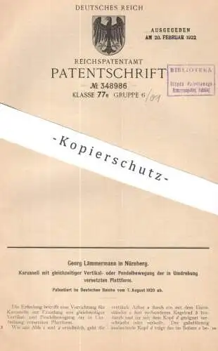 original Patent - Georg Lämmermann , Nürnberg | 1920 | Karussell mit Pendel - Bewegung | Schausteller , Rundbahn , Bahn